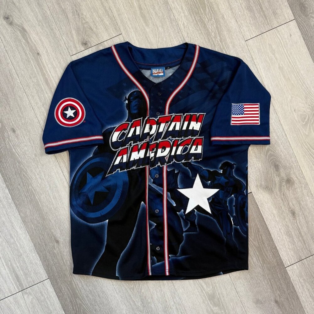Vintage 2002 Marvel Comics Captain America Baseball Jersey - Size Large